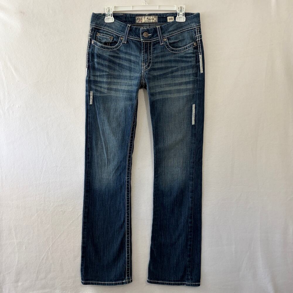 BKE Jeans Women’s 28 Regular Payton Flare Low Rise Dark Wash Faded Distressed